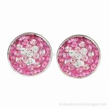 Rhinestone Stud Earrings, Made of Alloy